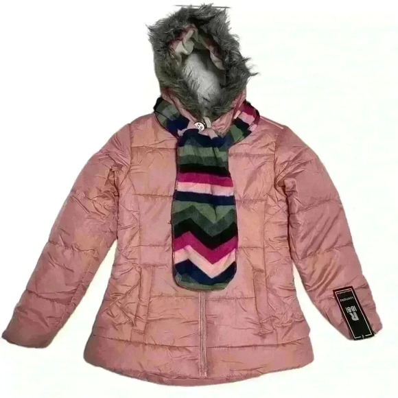 S Rothschild & CO Big Girls Solid Quilted Puffer Jacket and Scarf Set M 10/12 - Picture 4 of 15